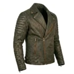 Gear Head Distressed Brown Leather Biker Jacket - Image 2