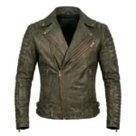 Gear Head Distressed Brown Leather Biker Jacket