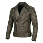 Gear Head Distressed Brown Leather Biker Jacket - Image 3