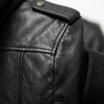 Noctra Black Hooded Leather Bomber Jacket - Image 5