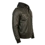 Noctra Black Hooded Leather Bomber Jacket - Image 7