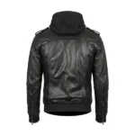 Noctra Black Hooded Leather Bomber Jacket - Image 4