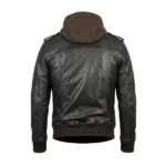 Noctra Black Hooded Leather Bomber Jacket - Image 9
