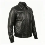 Spunk Black Leather Bomber Jacket - Image 2