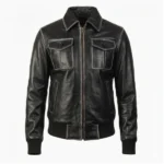 Spunk Black Leather Bomber Jacket