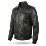 Spunk Black Leather Bomber Jacket - Image 3