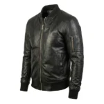 Trooper Ma-1 Black Leather Bomber Jacket - Image 3