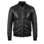 Trooper Ma-1 Black Leather Bomber Jacket