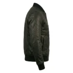 Trooper Ma-1 Distressed Black Leather Bomber Jacket - Image 2
