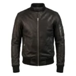 Trooper Ma-1 Distressed Black Leather Bomber Jacket