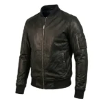 Trooper Ma-1 Distressed Black Leather Bomber Jacket - Image 3