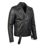 Valiant Black Leather Biker Jacket - Image 2
