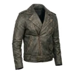 Valiant Distressed Brown Leather Biker Jacket - Image 2