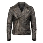 Valiant Distressed Brown Leather Biker Jacket