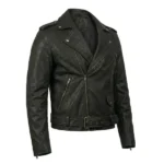Valiant Distressed Brown Leather Biker Jacket - Image 7