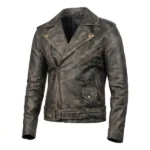 Valiant Distressed Brown Leather Biker Jacket - Image 3