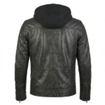 Dark Mile Black Hooded Leather Biker Jacket - Image 4