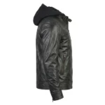Dark Mile Black Hooded Leather Biker Jacket - Image 2
