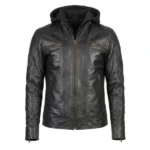 Dark Mile Black Hooded Leather Biker Jacket