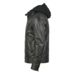 Dark Mile Black Hooded Leather Biker Jacket - Image 3