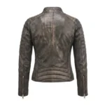 Rexi Quilted Distressed Brown Leather Biker Jacket - Image 4
