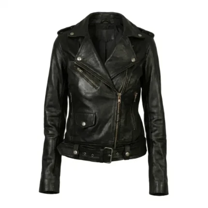 rhonda black leather biker jacket