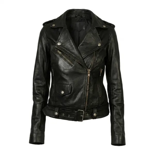 rhonda black leather biker jacket