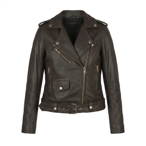rhonda brown leather biker jacket