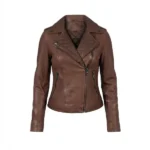 nira brown leather biker jacket