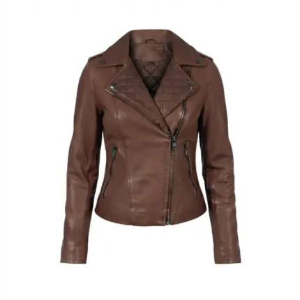 nira brown leather biker jacket