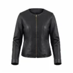 lexi black collarless leather jacket