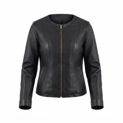 lexi black collarless leather jacket