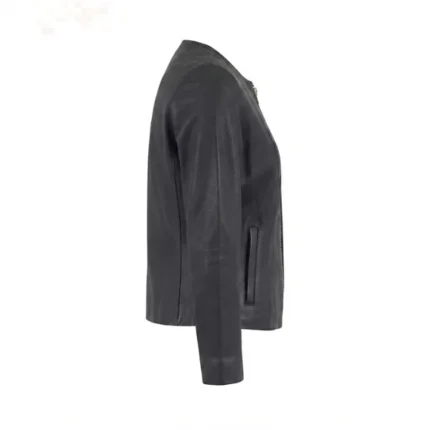 lexi black leather collarless jacket