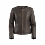 Lexi Brown Collarless Leather Jacket