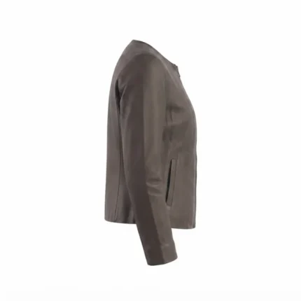 lexi collarless brown leather jacket
