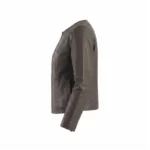 lexi collarless leather brown jacket