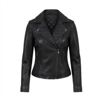 nira black leather biker jacket
