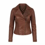 nira brown leather biker jacket