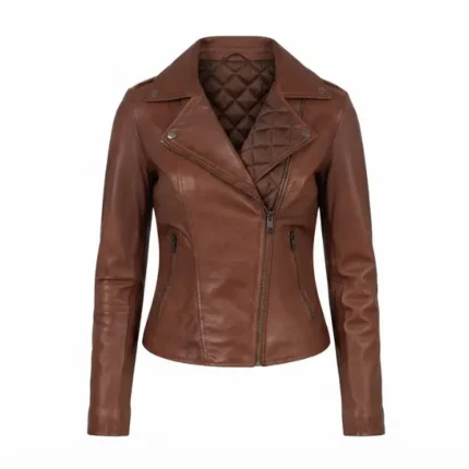 nira brown leather biker jacket