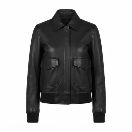 valerie black leather bomber jacket