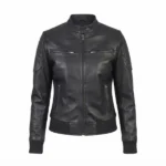 zuri black leather bomber jacket