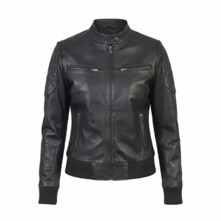 zuri black leather bomber jacket