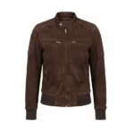 zuri brown suede leather bomber jacket