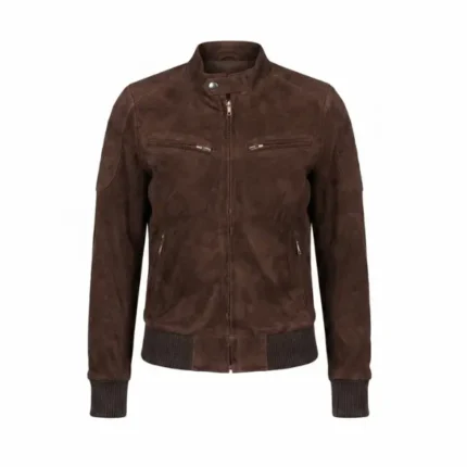 zuri brown suede leather bomber jacket